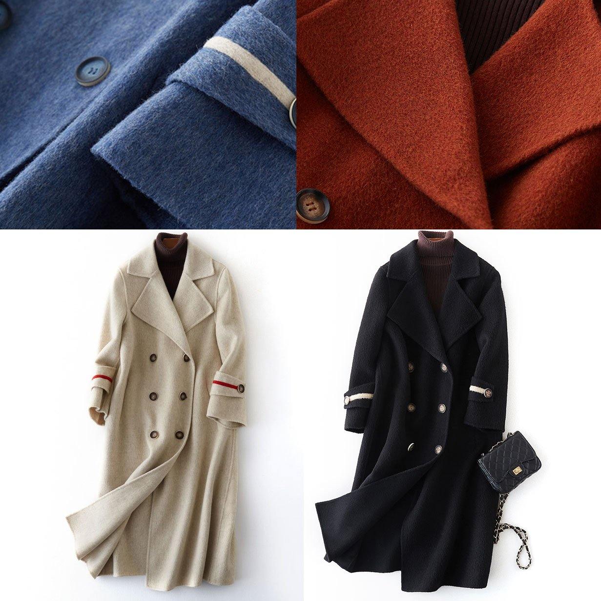 Luxury nude Woolen Coats oversize long winter coat double breast Notched - SooLinen