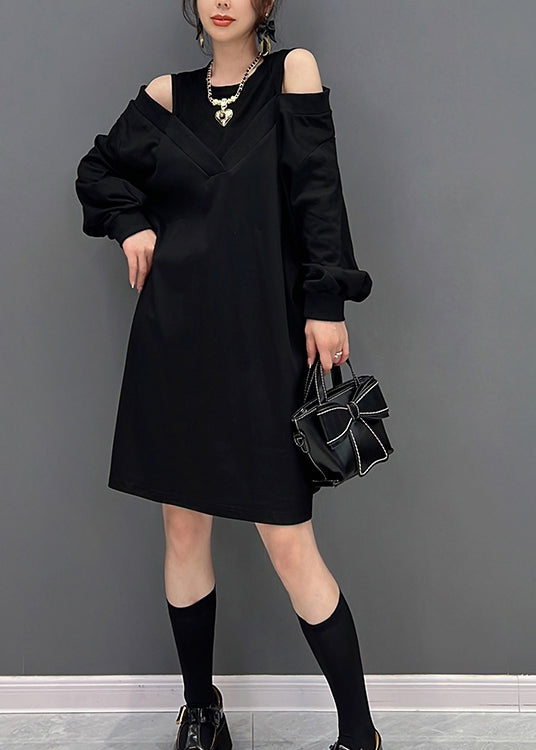 Moderne noir O-cou faux deux pièces tricot les robes miennes automne