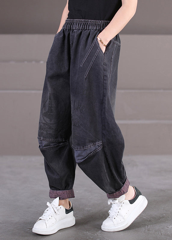 Pantalon de taille élastique à plaid noir moderne