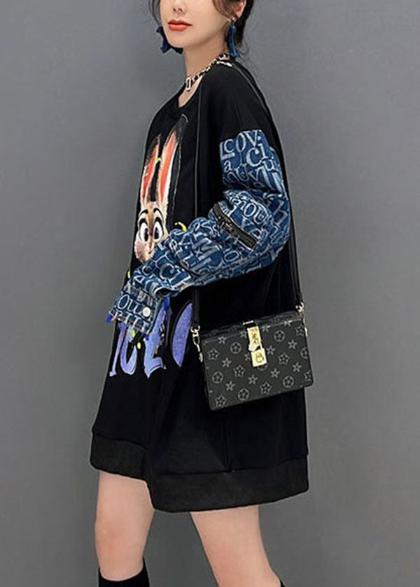 Modern Black Patchwork Print Imprime-sweat coton Sweatwear Fall Streetwear