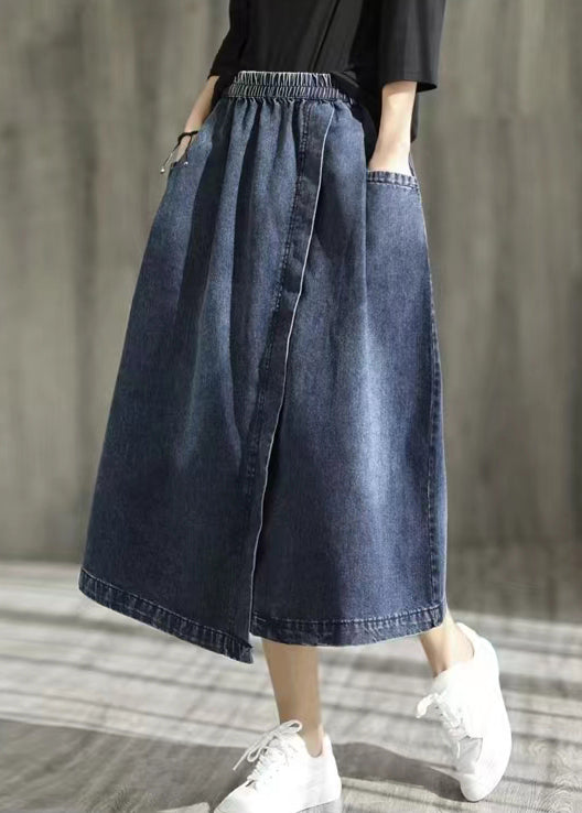 MODERNE BLUE ASYMÉTRIQUE ÉLASTIQUE POCHETS PATCHWORS PATCHWORD DENIM Jupe Fall