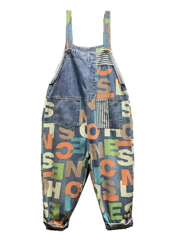 Modern Blue Letter Imprimer Patchwork Denim Ligue large Jumptes Summer Summer