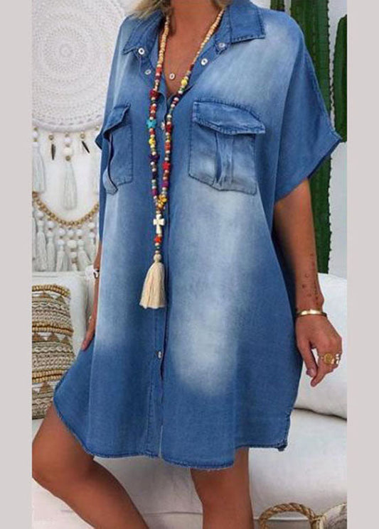 MODERNE BLUE PETER PAN COLLAR PATCHWORD DENIM Shirts Robe Summer