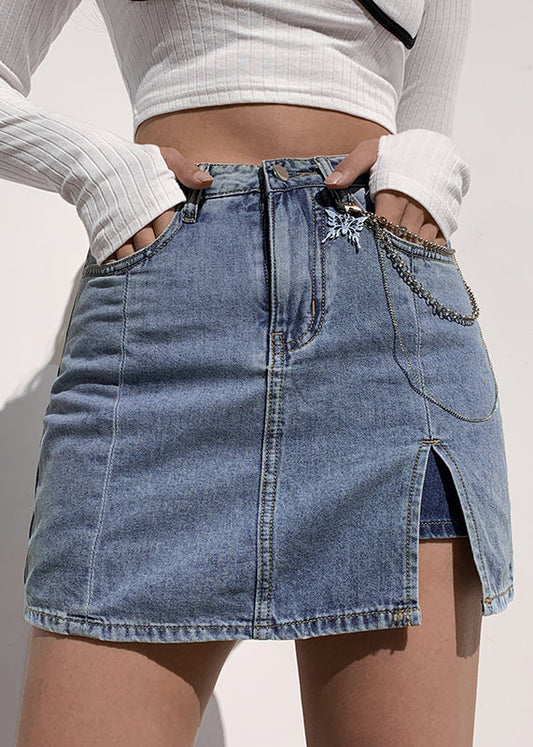 Poches bleues modernes High Waist Patchwork Denim Jirts Summer