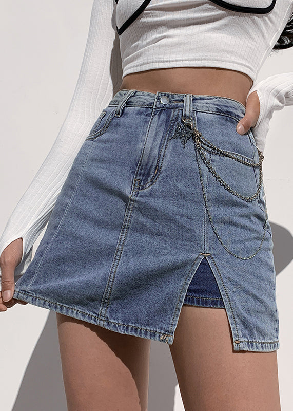 Poches bleues modernes High Waist Patchwork Denim Jirts Summer