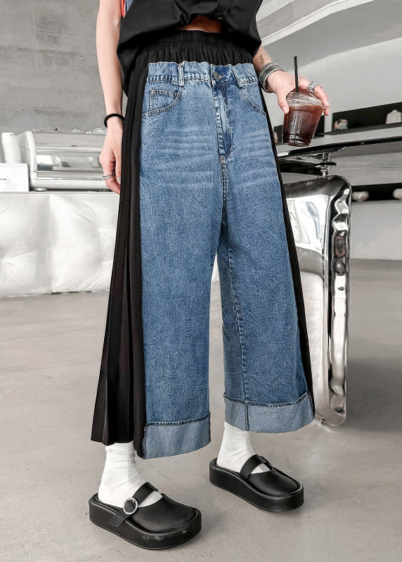 Patchwork élastique à la taille élastique moderne pantalon de la taille élastique