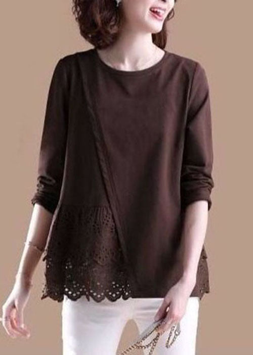 Tops de chemise patchwork moderne marron moderne printemps