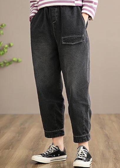 Modern Denim Black Jeans Stylish Spring Elastic Waist Photography Wild Trousers - SooLinen