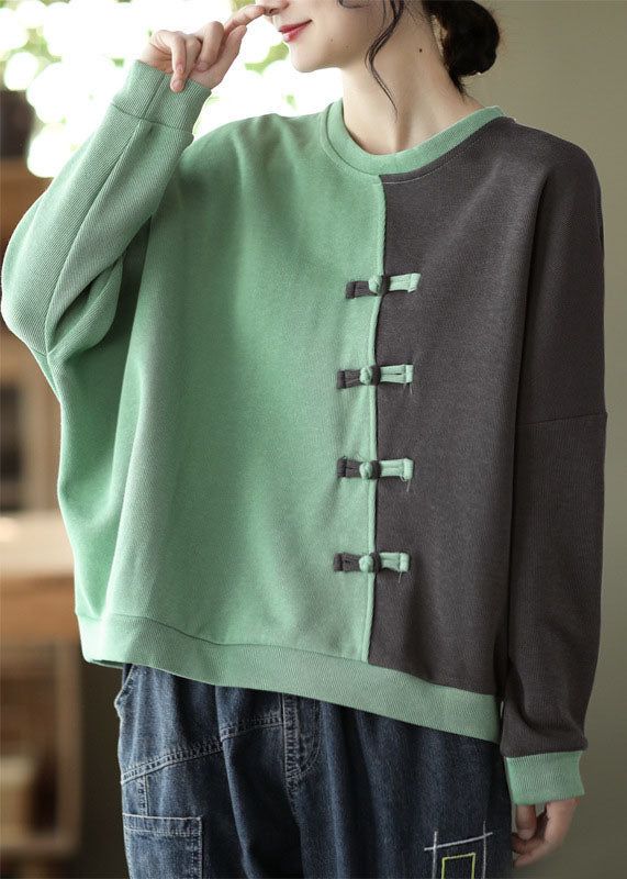 Patchwork vert moderne Sweatshirts de coton Top printemps