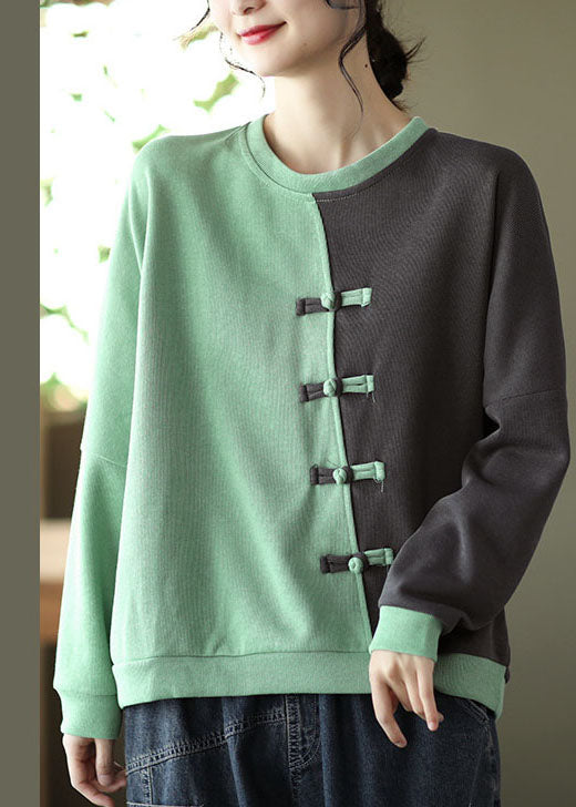 Patchwork vert moderne Sweatshirts de coton Top printemps