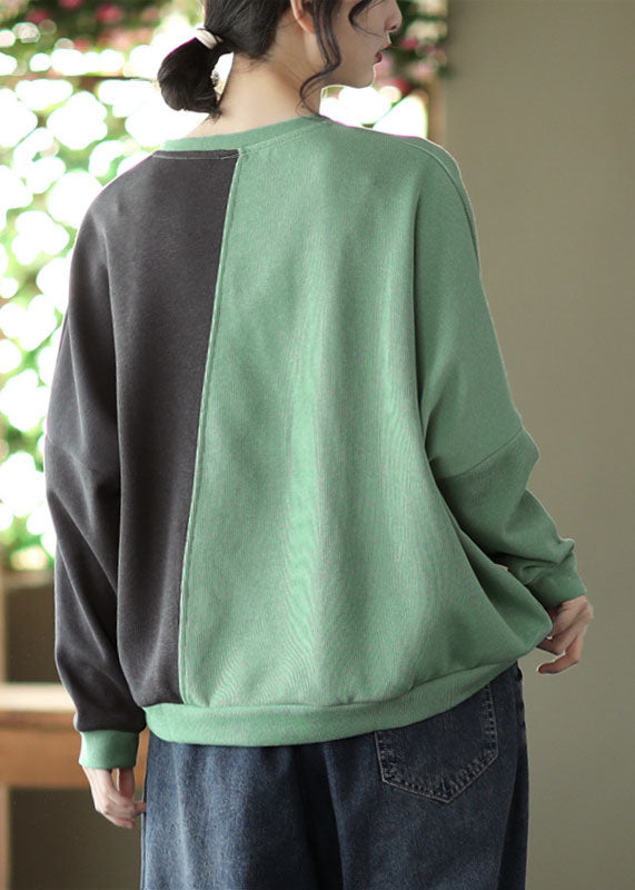 Patchwork vert moderne Sweatshirts de coton Top printemps