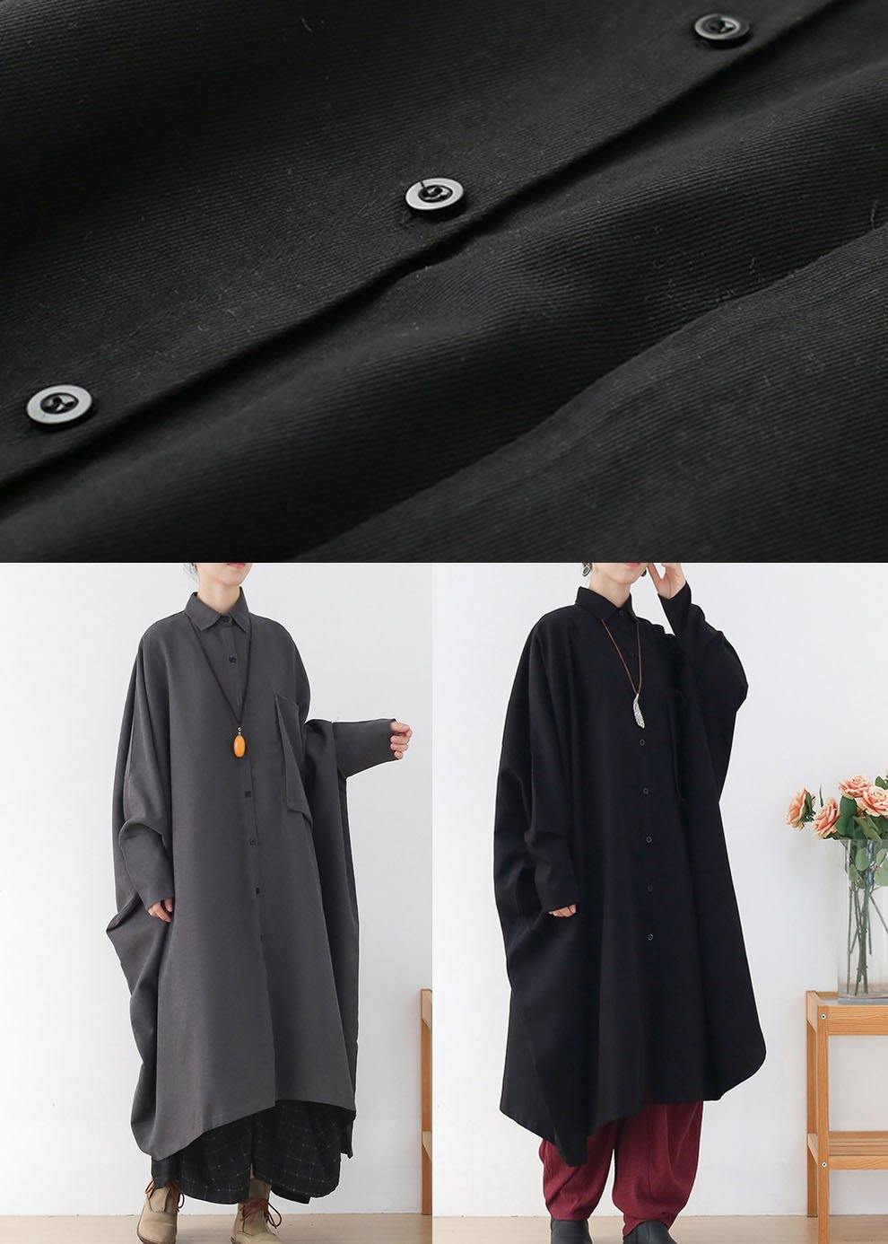 Modern Grey Loose Pockets Fall Asymmetrical Design Coat Long Sleeve - SooLinen