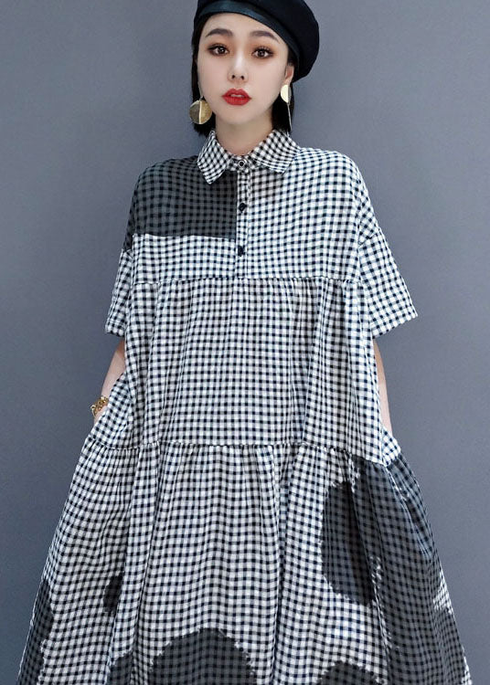 Robe de chemise de vacances à carreaux de collier de peter gris moderne printemps