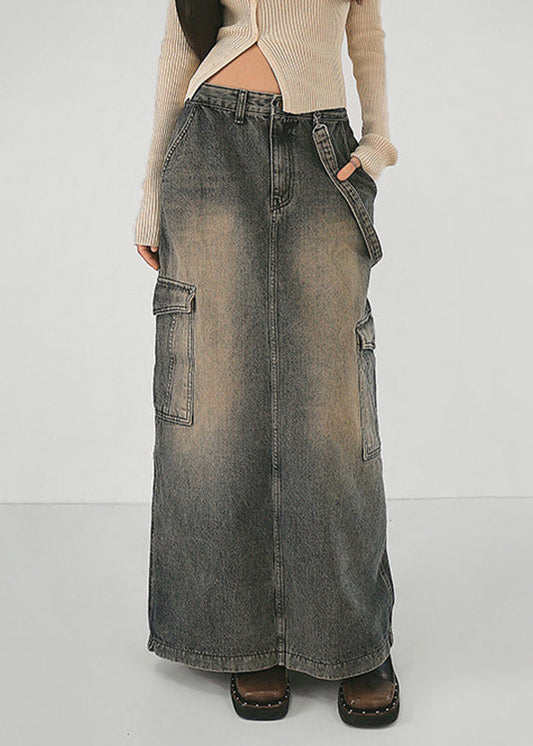 Poches gris modernes côté ouverte patchwork denim maxi jupes chute