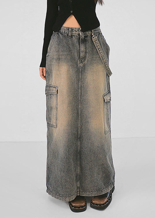 Poches gris modernes côté ouverte patchwork denim maxi jupes chute