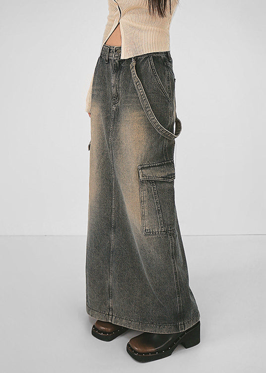 Poches gris modernes côté ouverte patchwork denim maxi jupes chute