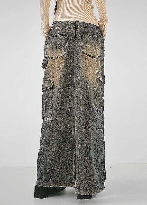 Poches gris modernes côté ouverte patchwork denim maxi jupes chute