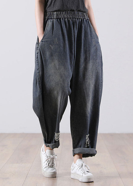 Poches de taille élastique de la marine moderne pantalon de chute de denim harem