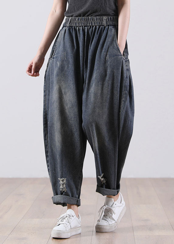 Poches de taille élastique de la marine moderne pantalon de chute de denim harem