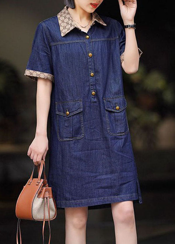 Navy moderne Peter Pan Collar Patchwork Denim Robe Minon