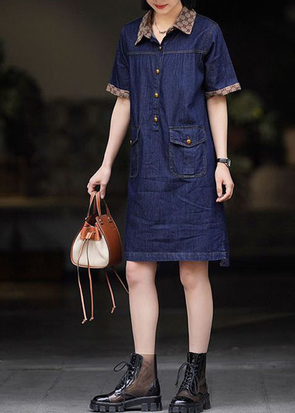 Navy moderne Peter Pan Collar Patchwork Denim Robe Minon