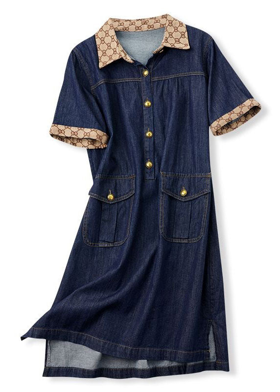 Navy moderne Peter Pan Collar Patchwork Denim Robe Minon