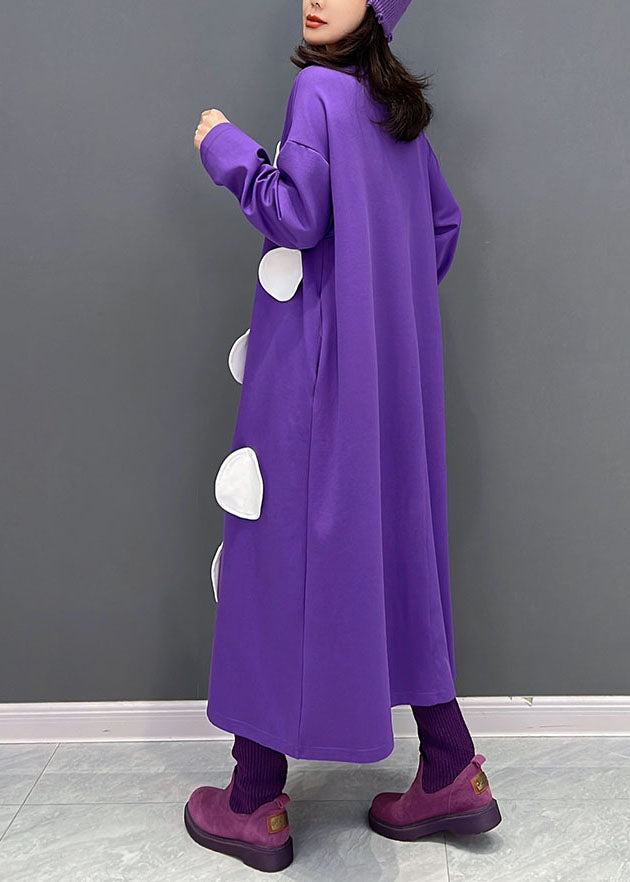 Modern Purple surdimensionné à point applique en coton Pullover Sweatshirt Robes Fall