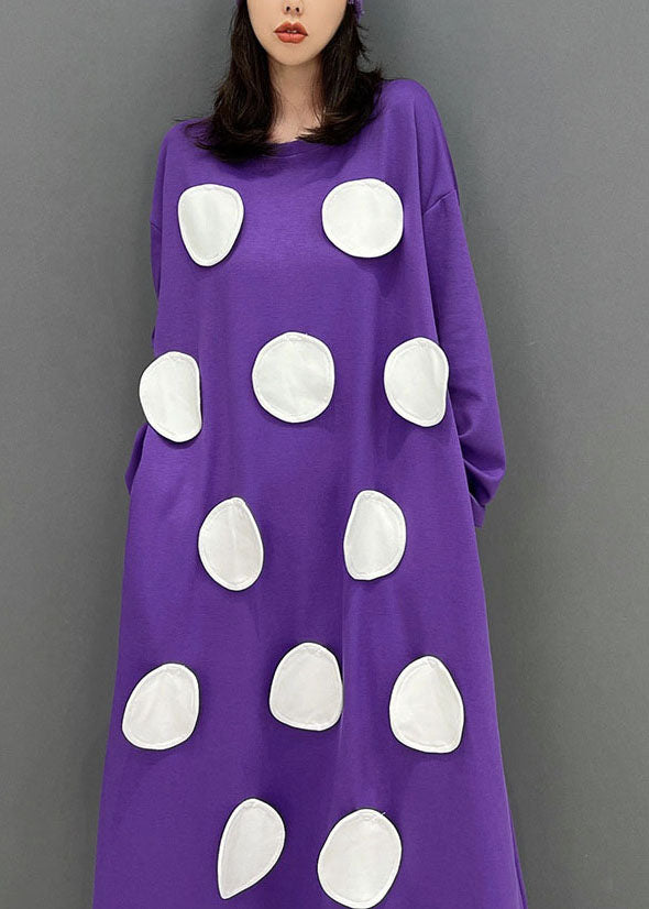 Modern Purple surdimensionné à point applique en coton Pullover Sweatshirt Robes Fall