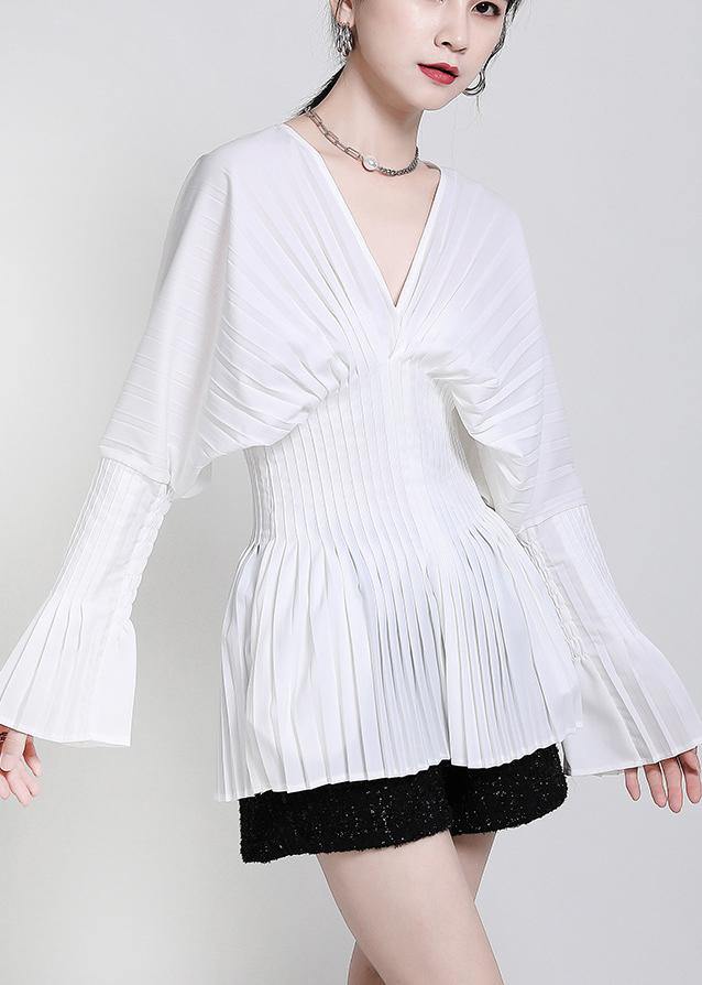 Modern White V Neck flare sleeve Top - SooLinen