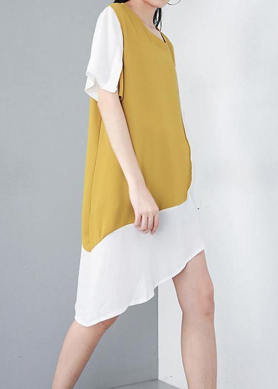 Modern Yellow top silhouette Organic Personality Loose Spliced Irregular Chiffon T-Shirt - SooLinen