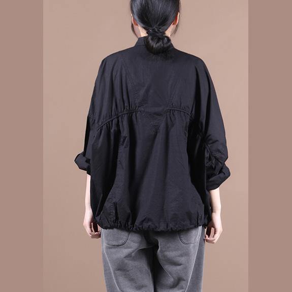 Modern black clothes lapel Cinched baggy blouse - SooLinen