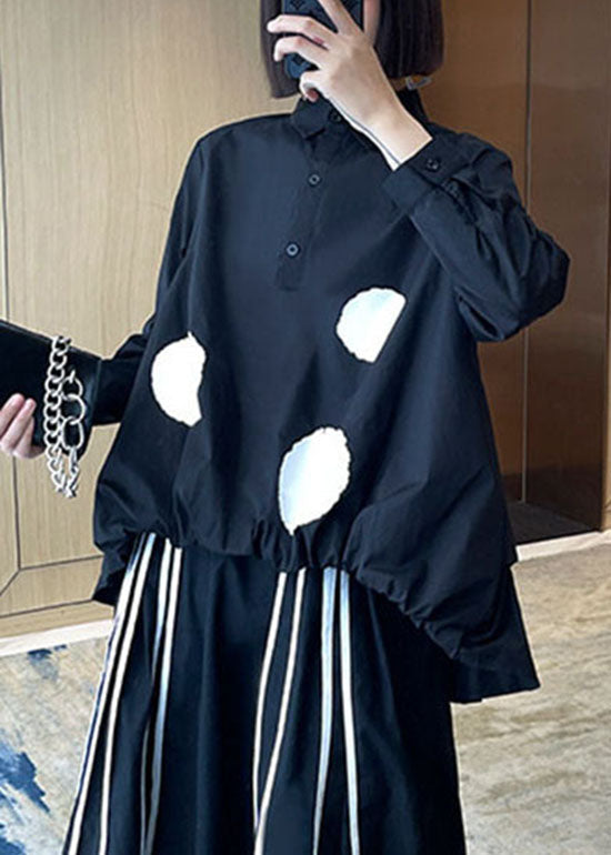 Design moderne noir bas haut de conception Peter Pan Collar Dot Patchwork Shirt Tops Spring