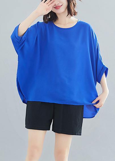 Modern blue chiffon o neck Batwing Sleeve Love Summer tops - SooLinen