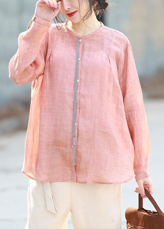 Modern half sleeve pink linen Blouse summer shirt - SooLinen