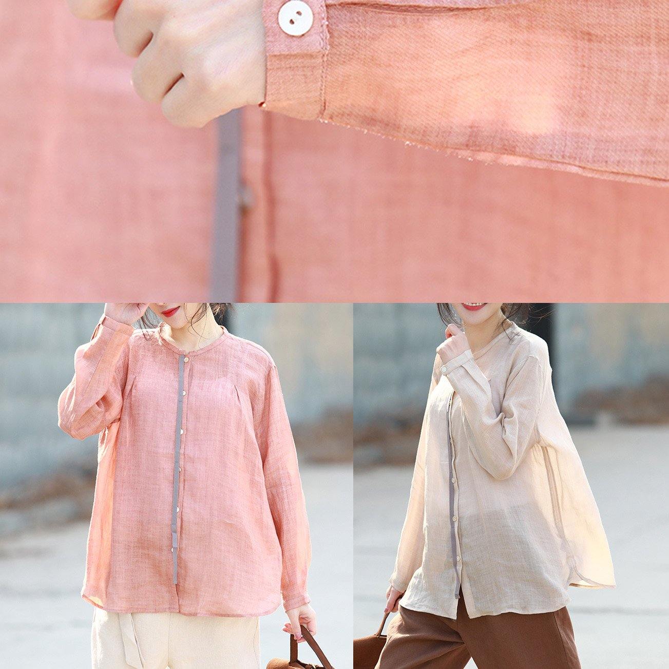 Modern half sleeve pink linen Blouse summer shirt - SooLinen