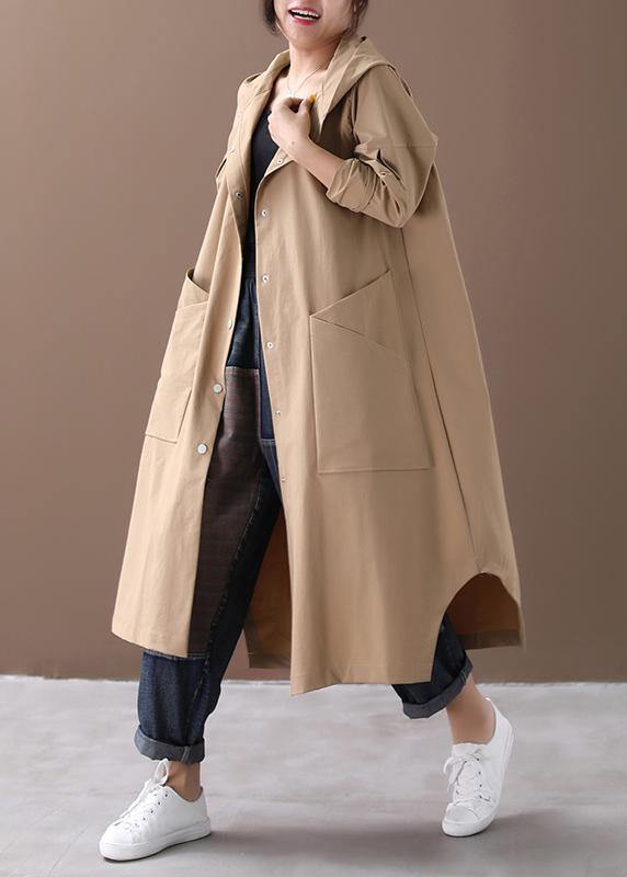 Modern hooded Large pockets fine clothes For Women khaki baggy coat - SooLinen