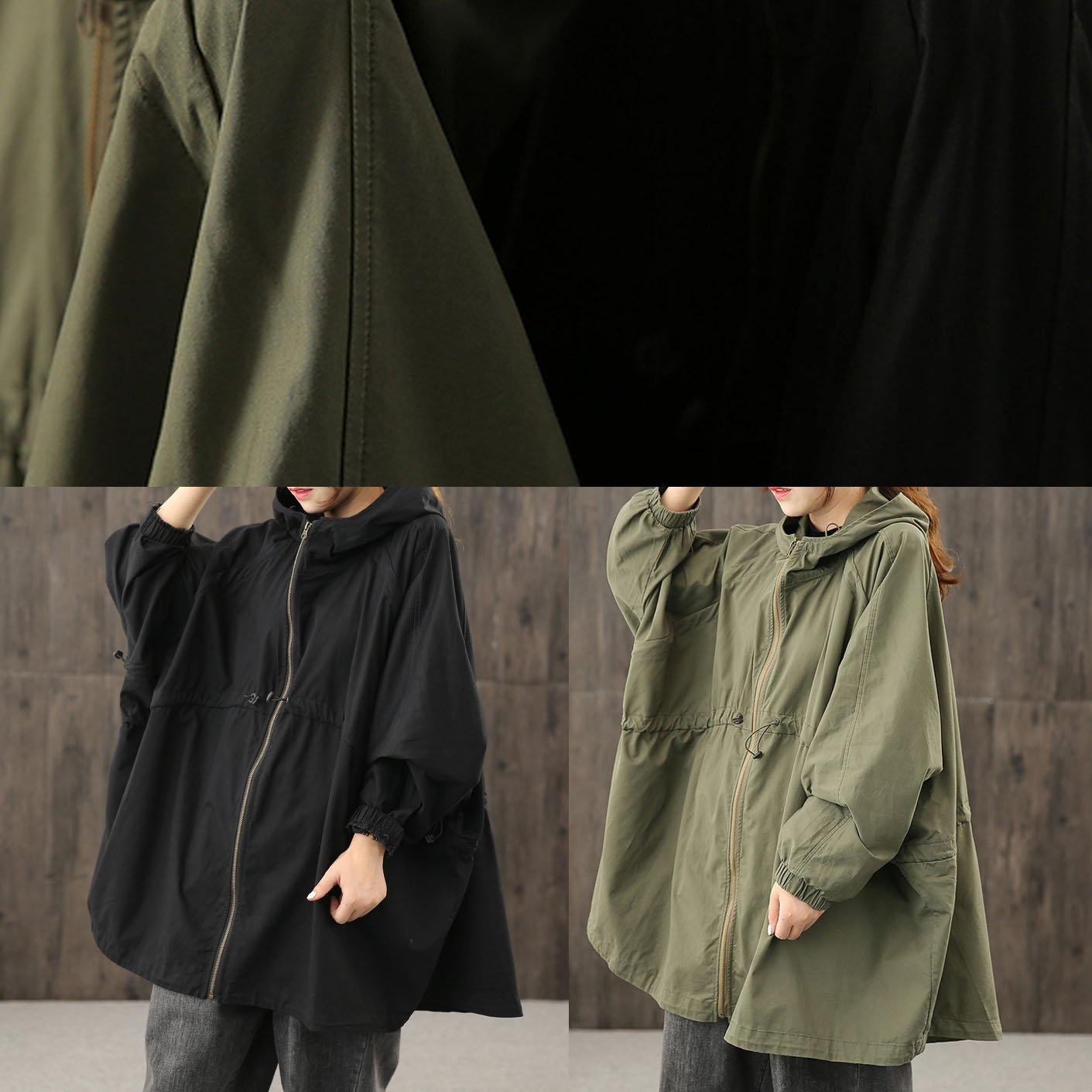 Modern hooded zippered clothes For Women Shape army green Coats Outwear - SooLinen