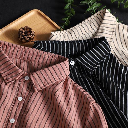 Modern lapel Button Down tops women Fabrics pink striped shirt - SooLinen