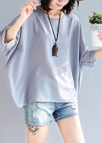 Mu o neck Batwing Sleeve chiffon For Women Outfits gray tops Summer - SooLinen