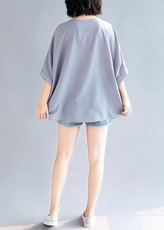 Mu o neck Batwing Sleeve chiffon For Women Outfits gray tops Summer - SooLinen