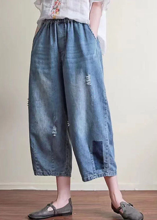 Natural Blue Casual Pockets Hole Harem Fall Denim Pant