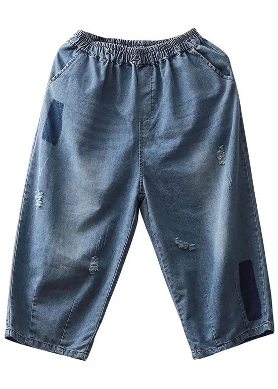 Natural Blue Casual Pockets Hole Harem Fall Denim Pant