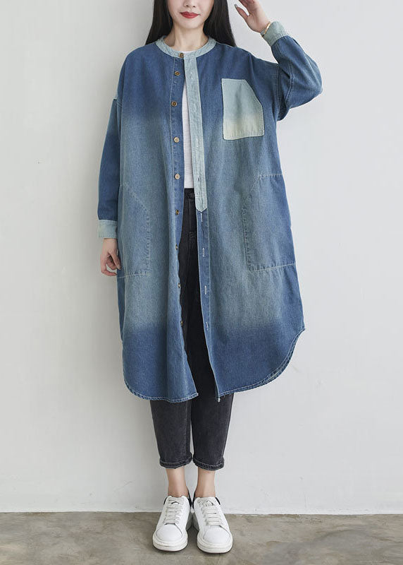 Poches de cou bleu naturel O Patchwork Denim Outwear Spring