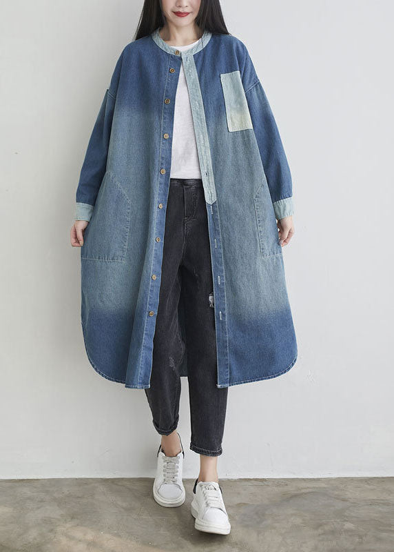 Poches de cou bleu naturel O Patchwork Denim Outwear Spring