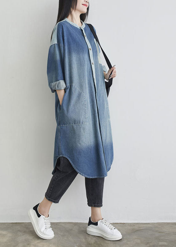 Poches de cou bleu naturel O Patchwork Denim Outwear Spring