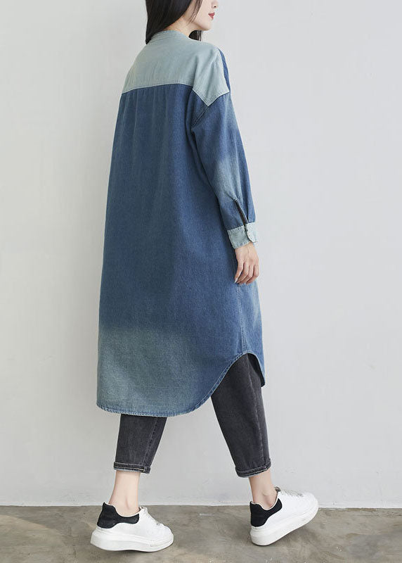 Poches de cou bleu naturel O Patchwork Denim Outwear Spring