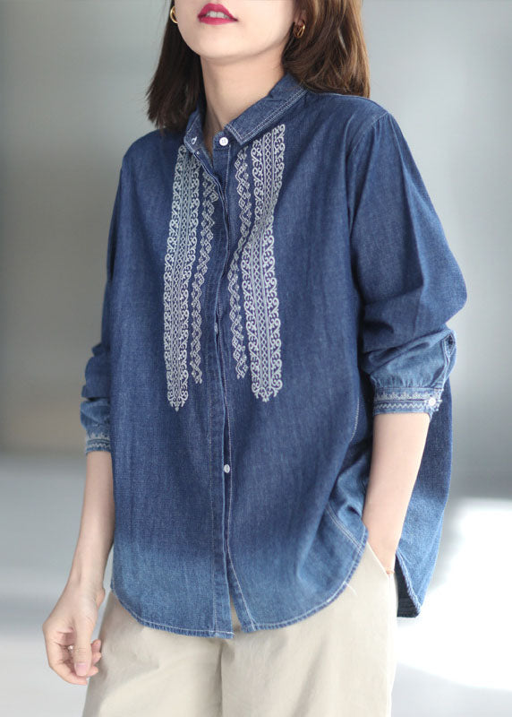 Collier Blue Perter Natural Patchwork Denim Shirt Long Manchet