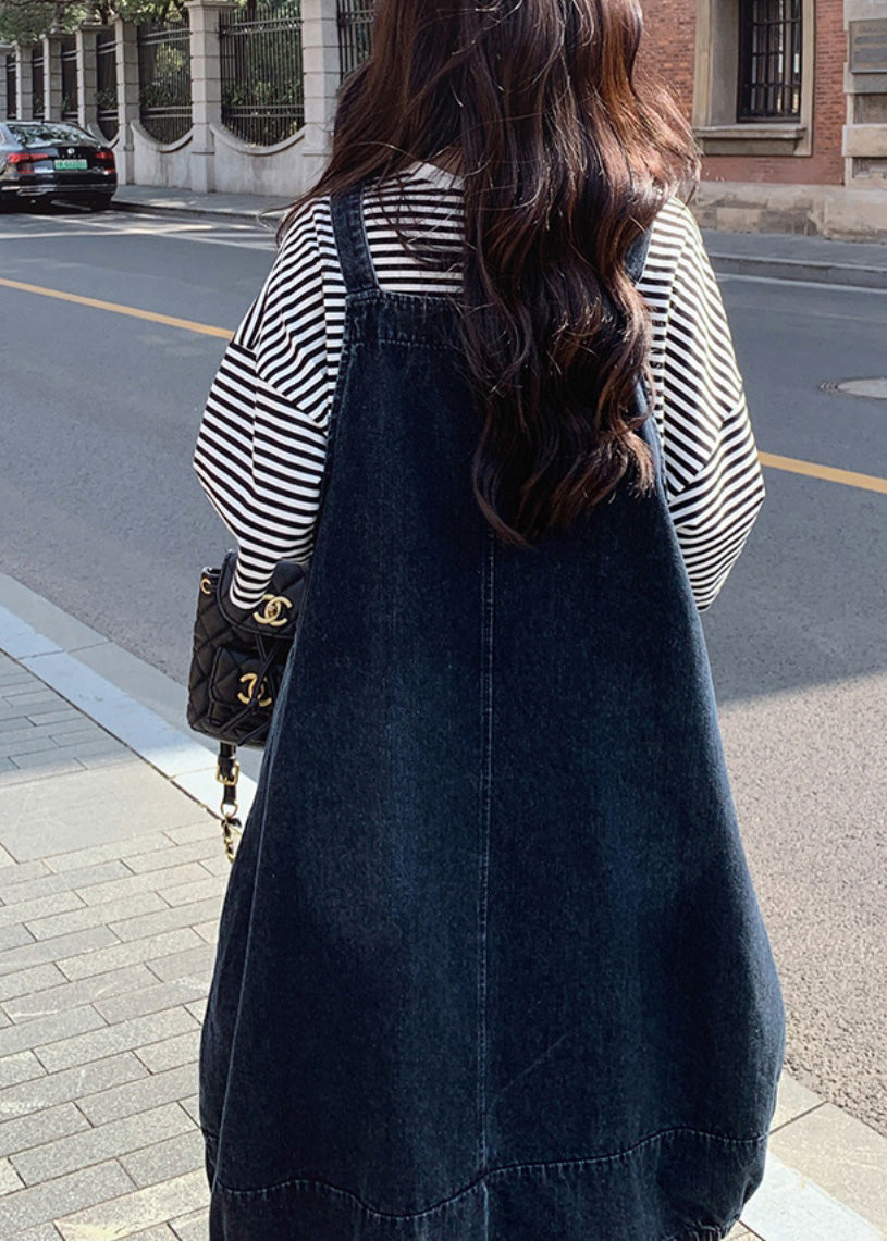 Natural Denim Blue Slash Neck Patchwork Long Spaghetti Sangle Robe sans manches