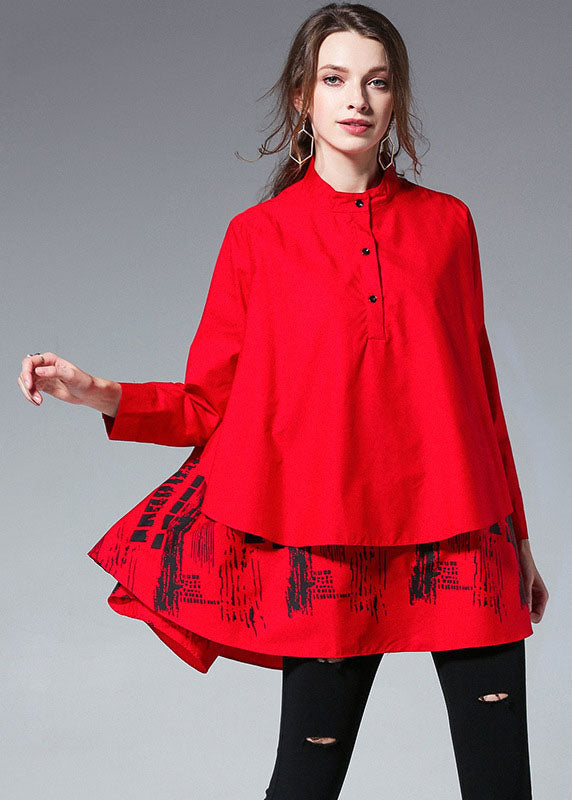 Bouton d'impression de patchwork rouge naturel Top d'automne