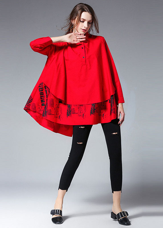 Bouton d'impression de patchwork rouge naturel Top d'automne